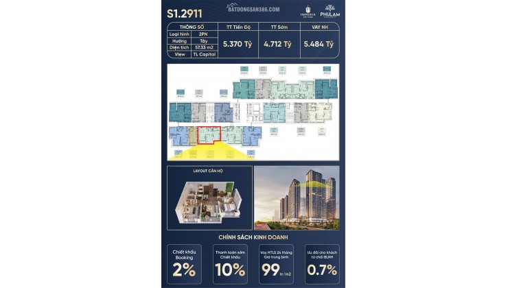  HOT QUỸ CĂN 2PN IMPERIA SKY PARK – VIEW TL CAPITAL CỰC THOÁNG 